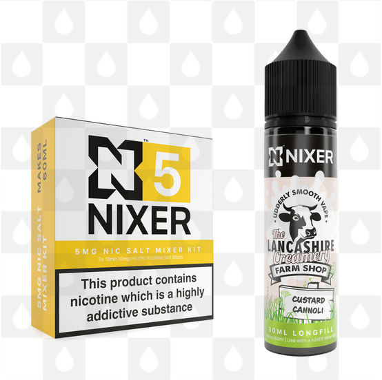 Custard Cannoli by The Lancashire Creamery x Nixer E Liquid | 60ml Long Fill, Nicotine Type: Nicotine Salt, Strength & Size: 05mg Salt • 60ml • Inc Shots (50/50)