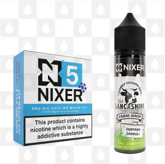 Custard Cannoli by The Lancashire Creamery x Nixer E Liquid | 60ml Long Fill, Nicotine Type: Nicotine Salt, Strength & Size: 05mg Ice Salt • 60ml • Inc Shots (50/50)