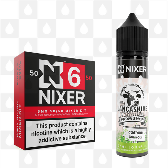 Custard Cannoli by The Lancashire Creamery x Nixer E Liquid | 60ml Long Fill, Nicotine Type: Regular Nicotine, Strength & Size: 06mg • 60ml • Inc Shots (50/50)