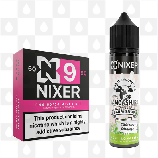 Custard Cannoli by The Lancashire Creamery x Nixer E Liquid | 60ml Long Fill, Nicotine Type: Regular Nicotine, Strength & Size: 09mg • 60ml • Inc Shots (50/50)
