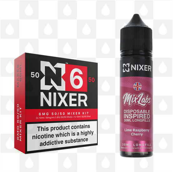 Lime Raspberry Cherry by Mix Labs x Nixer E Liquid | 60ml Long Fill, Nicotine Type: Regular Nicotine, Strength & Size: 06mg • 60ml • Inc Shots (50/50)