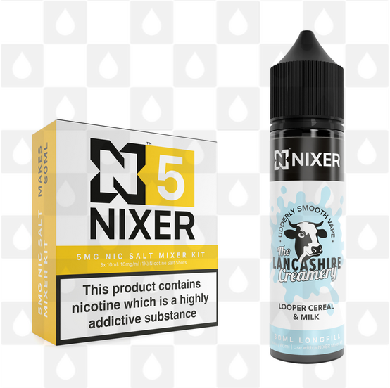 Looper Cereal & Milk by The Lancashire Creamery x Nixer E Liquid | 60ml Long Fill, Nicotine Type: Nicotine Salt, Strength & Size: 05mg Salt • 60ml • Inc Shots (50/50)