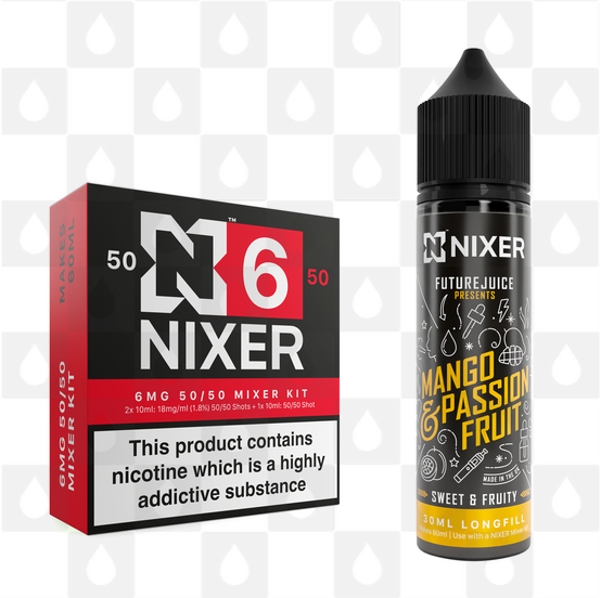 Mango & Passionfruit by Future Juice x Nixer E Liquid | 60ml Long Fill, Nicotine Type: Regular Nicotine, Strength & Size: 06mg • 60ml • Inc Shots (50/50)