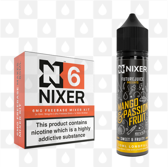 Mango & Passionfruit by Future Juice x Nixer E Liquid | 60ml Long Fill, Nicotine Type: Regular Nicotine, Strength & Size: 06mg • 60ml • Inc Shots (70/30)