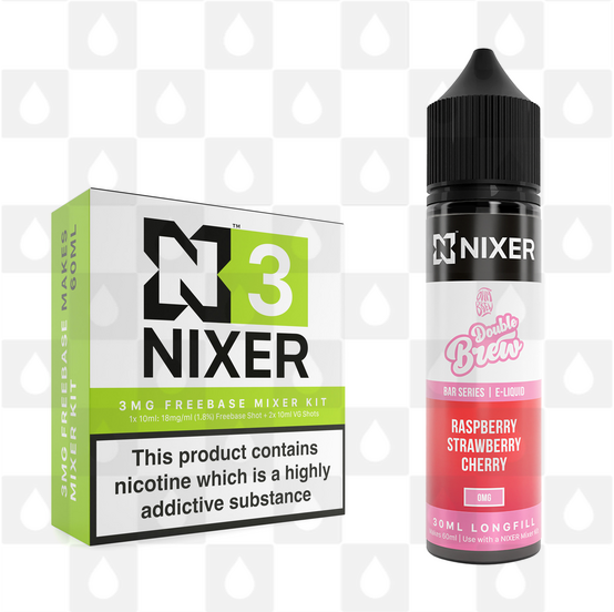 Raspberry, Strawberry & Cherry by Ohm Brew x Nixer E Liquid | 60ml Long Fill, Nicotine Type: Regular Nicotine, Strength & Size: 03mg • 60ml • Inc Shots (70/30)