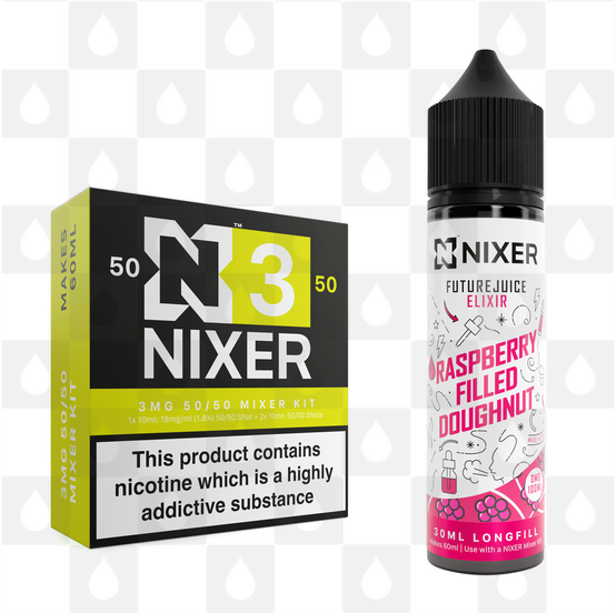 Raspberry Filled Doughnut by Future Juice x Nixer E Liquid | 60ml Long Fill, Nicotine Type: Regular Nicotine, Strength & Size: 03mg • 60ml • Inc Shots (50/50)