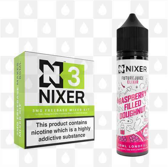 Raspberry Filled Doughnut by Future Juice x Nixer E Liquid | 60ml Long Fill, Nicotine Type: Regular Nicotine, Strength & Size: 03mg • 60ml • Inc Shots (70/30)