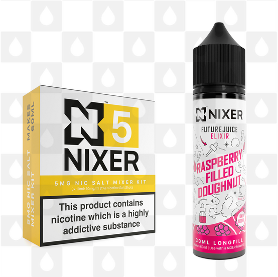 Raspberry Filled Doughnut by Future Juice x Nixer E Liquid | 60ml Long Fill, Nicotine Type: Nicotine Salt, Strength & Size: 05mg Salt • 60ml • Inc Shots (50/50)