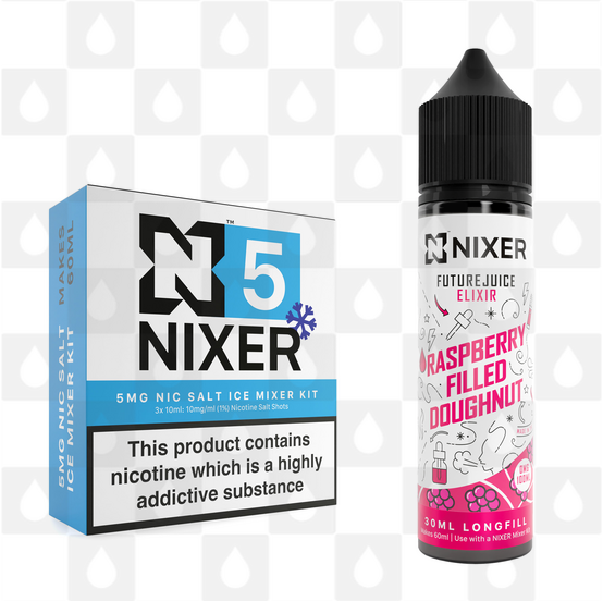Raspberry Filled Doughnut by Future Juice x Nixer E Liquid | 60ml Long Fill, Nicotine Type: Nicotine Salt, Strength & Size: 05mg Ice Salt • 60ml • Inc Shots (50/50)