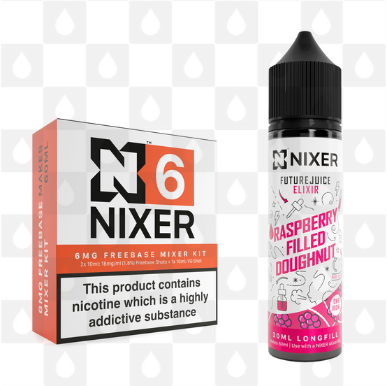 Raspberry Filled Doughnut by Future Juice x Nixer E Liquid | 60ml Long Fill, Nicotine Type: Regular Nicotine, Strength & Size: 06mg • 60ml • Inc Shots (70/30)