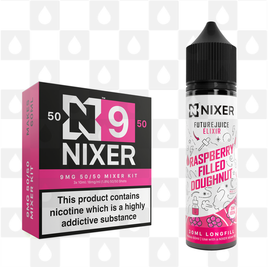 Raspberry Filled Doughnut by Future Juice x Nixer E Liquid | 60ml Long Fill, Nicotine Type: Regular Nicotine, Strength & Size: 09mg • 60ml • Inc Shots (50/50)