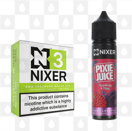 Raspberry & Plum by Pixie Juice x Nixer E Liquid | 60ml Long Fill, Nicotine Type: Regular Nicotine, Strength & Size: 03mg • 60ml • Inc Shots (70/30)
