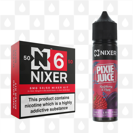 Raspberry & Plum by Pixie Juice x Nixer E Liquid | 60ml Long Fill, Nicotine Type: Regular Nicotine, Strength & Size: 06mg • 60ml • Inc Shots (50/50)