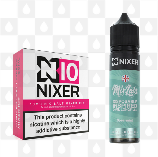 Spearmint by Mix Labs x Nixer E Liquid | 60ml Long Fill, Nicotine Type: Nicotine Salt, Strength & Size: 10mg Salt • 60ml • Inc Shots (50/50)