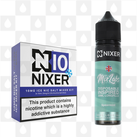 Spearmint by Mix Labs x Nixer E Liquid | 60ml Long Fill, Nicotine Type: Nicotine Salt, Strength & Size: 10mg Salt Ice • 60ml • Inc Shots (50/50)