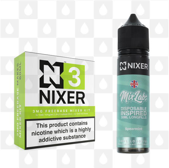 Spearmint by Mix Labs x Nixer E Liquid | 60ml Long Fill, Nicotine Type: Regular Nicotine, Strength & Size: 03mg • 60ml • Inc Shots (70/30)