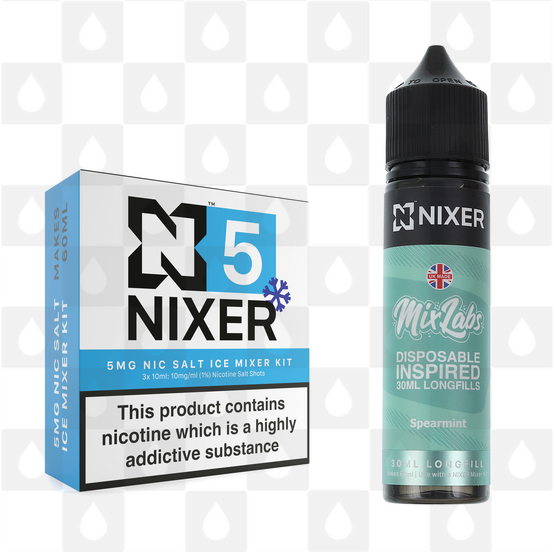 Spearmint by Mix Labs x Nixer E Liquid | 60ml Long Fill, Nicotine Type: Nicotine Salt, Strength & Size: 05mg Ice Salt • 60ml • Inc Shots (50/50)