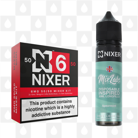 Spearmint by Mix Labs x Nixer E Liquid | 60ml Long Fill, Nicotine Type: Regular Nicotine, Strength & Size: 06mg • 60ml • Inc Shots (50/50)