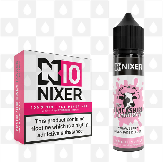 Strawberry Milkshake Deluxe by The Lancashire Creamery x Nixer E Liquid | 60ml Long Fill, Nicotine Type: Nicotine Salt, Strength & Size: 10mg Salt • 60ml • Inc Shots (50/50)