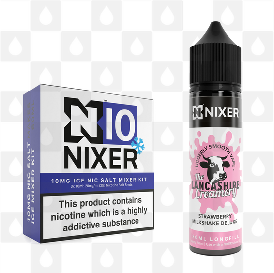 Strawberry Milkshake Deluxe by The Lancashire Creamery x Nixer E Liquid | 60ml Long Fill, Nicotine Type: Nicotine Salt, Strength & Size: 10mg Salt Ice • 60ml • Inc Shots (50/50)