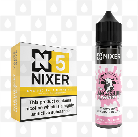 Strawberry Milkshake Deluxe by The Lancashire Creamery x Nixer E Liquid | 60ml Long Fill, Nicotine Type: Nicotine Salt, Strength & Size: 05mg Salt • 60ml • Inc Shots (50/50)