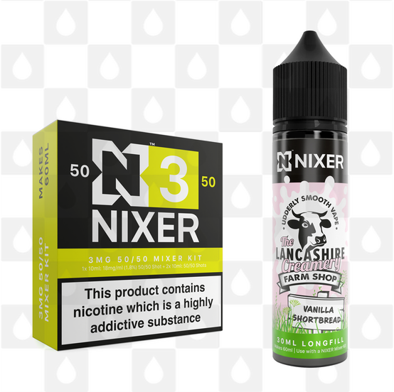 Vanilla Shortbread by The Lancashire Creamery x Nixer E Liquid | 60ml Long Fill, Nicotine Type: Regular Nicotine, Strength & Size: 03mg • 60ml • Inc Shots (50/50)