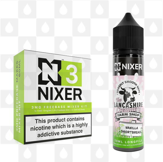 Vanilla Shortbread by The Lancashire Creamery x Nixer E Liquid | 60ml Long Fill, Nicotine Type: Regular Nicotine, Strength & Size: 03mg • 60ml • Inc Shots (70/30)