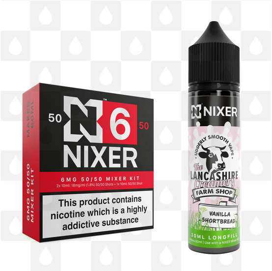 Vanilla Shortbread by The Lancashire Creamery x Nixer E Liquid | 60ml Long Fill, Nicotine Type: Regular Nicotine, Strength & Size: 06mg • 60ml • Inc Shots (50/50)