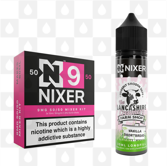 Vanilla Shortbread by The Lancashire Creamery x Nixer E Liquid | 60ml Long Fill, Nicotine Type: Regular Nicotine, Strength & Size: 09mg • 60ml • Inc Shots (50/50)