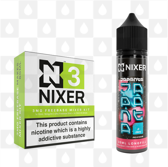Dr Cherry by Japanta x Nixer E Liquid | 60ml Long Fill, Nicotine Type: Regular Nicotine, Strength & Size: 03mg • 60ml • Inc Shots (70/30)
