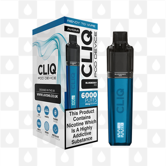 Avomi Cliq 6000 Puff Pod Kit, Flavour: Blueberry Ice, Nicotine Strength: 20mg • 2%