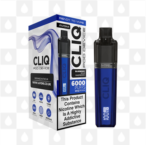 Avomi Cliq 6000 Puff Pod Kit, Flavour: Blueberry Sour Raspberry, Nicotine Strength: 20mg • 2%