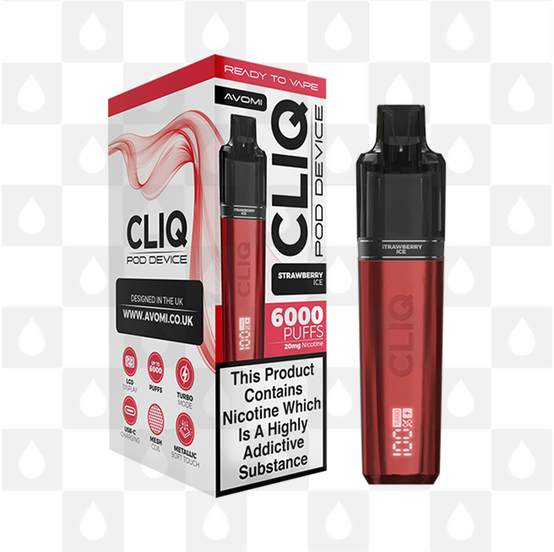 Avomi Cliq 6000 Puff Pod Kit, Flavour: Strawberry Ice, Nicotine Strength: 20mg • 2%