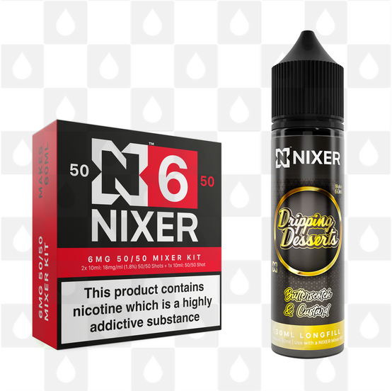 Butterscotch & Custard by Dripping Desserts x Nixer E Liquid | 60ml Long Fill, Nicotine Type: Regular Nicotine, Strength & Size: 06mg • 60ml • Inc Shots (50/50)