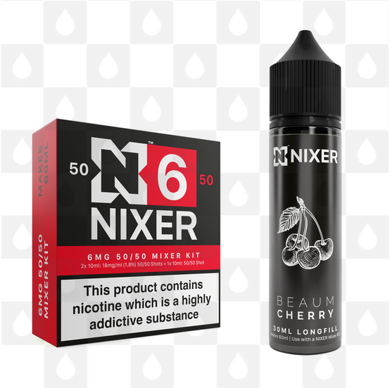 Cherry by Beaum x Nixer E Liquid | 60ml Long Fill, Nicotine Type: Regular Nicotine, Strength & Size: 06mg • 60ml • Inc Shots (50/50)