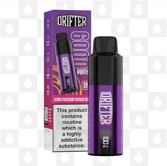 Drifter Bar 6K | Pre-Filled Vape Kit, Battery Type: V2, Strength & Puff Count: 20mg • 6000 Puffs, Flavour: Kiwi Passionfruit Guava Ice