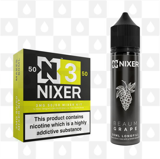 Grape by Beaum x Nixer E Liquid | 60ml Long Fill, Nicotine Type: Regular Nicotine, Strength & Size: 03mg • 60ml • Inc Shots (50/50)