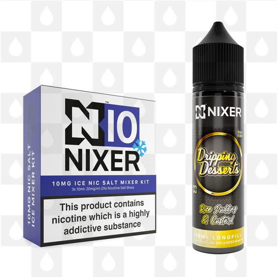 Rice Pudding & Custard by Dripping Desserts x Nixer E Liquid | 60ml Long Fill, Nicotine Type: Nicotine Salt, Strength & Size: 10mg Salt Ice • 60ml • Inc Shots (50/50)