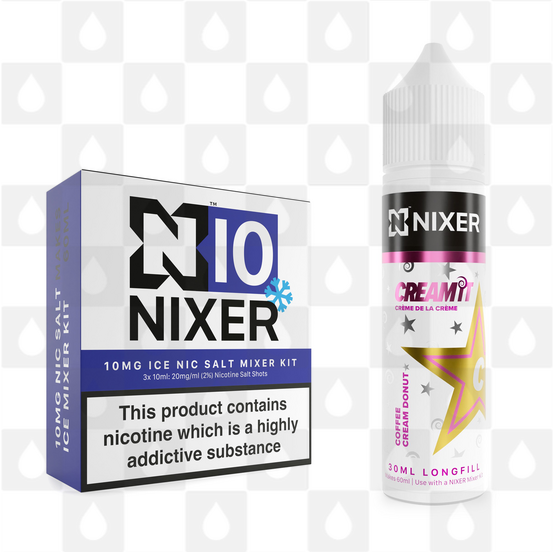 Coffee Cream Doughnut by Cream It x Nixer E Liquid | 60ml Long Fill, Nicotine Type: Nicotine Salt, Strength & Size: 10mg Salt Ice • 60ml • Inc Shots (50/50)