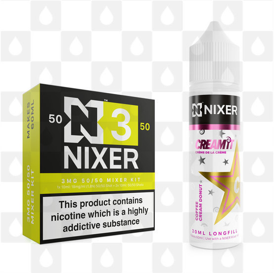 Coffee Cream Doughnut by Cream It x Nixer E Liquid | 60ml Long Fill, Nicotine Type: Regular Nicotine, Strength & Size: 03mg • 60ml • Inc Shots (50/50)
