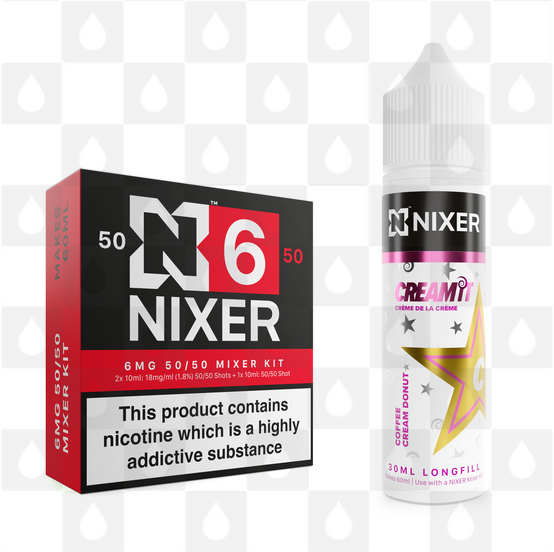 Coffee Cream Doughnut by Cream It x Nixer E Liquid | 60ml Long Fill, Nicotine Type: Regular Nicotine, Strength & Size: 06mg • 60ml • Inc Shots (50/50)