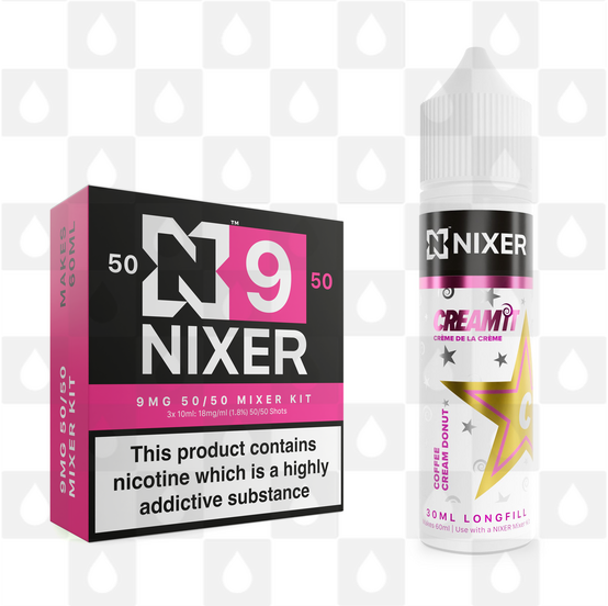 Coffee Cream Doughnut by Cream It x Nixer E Liquid | 60ml Long Fill, Nicotine Type: Regular Nicotine, Strength & Size: 09mg • 60ml • Inc Shots (50/50)