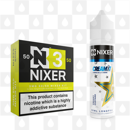 Creamy Custard by Cream It x Nixer E Liquid | 60ml Long Fill, Nicotine Type: Regular Nicotine, Strength & Size: 03mg • 60ml • Inc Shots (50/50)