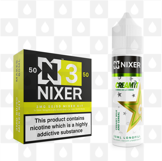 Creamy Milk & Cereal by Cream It x Nixer E Liquid | 60ml Long Fill, Nicotine Type: Regular Nicotine, Strength & Size: 03mg • 60ml • Inc Shots (50/50)