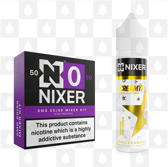 Peaches and Cream by Cream It x Nixer E Liquid | 60ml Long Fill, Nicotine Type: Nicotine Free, Strength & Size: 00mg • 60ml • Inc VG/PG Shots (50/50)