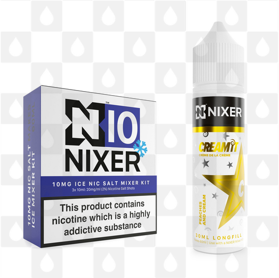 Peaches and Cream by Cream It x Nixer E Liquid | 60ml Long Fill, Nicotine Type: Nicotine Salt, Strength & Size: 10mg Salt Ice • 60ml • Inc Shots (50/50)