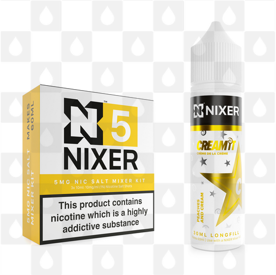 Peaches and Cream by Cream It x Nixer E Liquid | 60ml Long Fill, Nicotine Type: Nicotine Salt, Strength & Size: 05mg Salt • 60ml • Inc Shots (50/50)