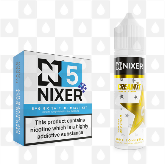 Peaches and Cream by Cream It x Nixer E Liquid | 60ml Long Fill, Nicotine Type: Nicotine Salt, Strength & Size: 05mg Ice Salt • 60ml • Inc Shots (50/50)