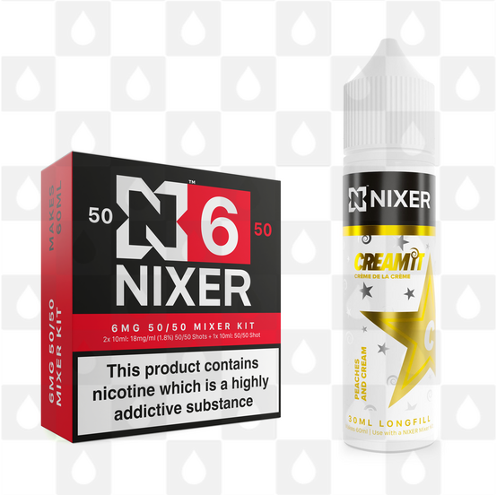 Peaches and Cream by Cream It x Nixer E Liquid | 60ml Long Fill, Nicotine Type: Regular Nicotine, Strength & Size: 06mg • 60ml • Inc Shots (50/50)