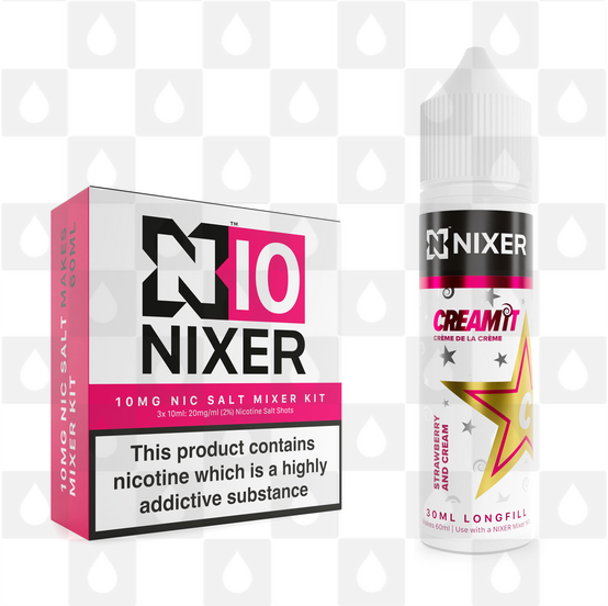 Strawberry and Cream by Cream It x Nixer E Liquid | 60ml Long Fill, Nicotine Type: Nicotine Salt, Strength & Size: 10mg Salt • 60ml • Inc Shots (50/50)